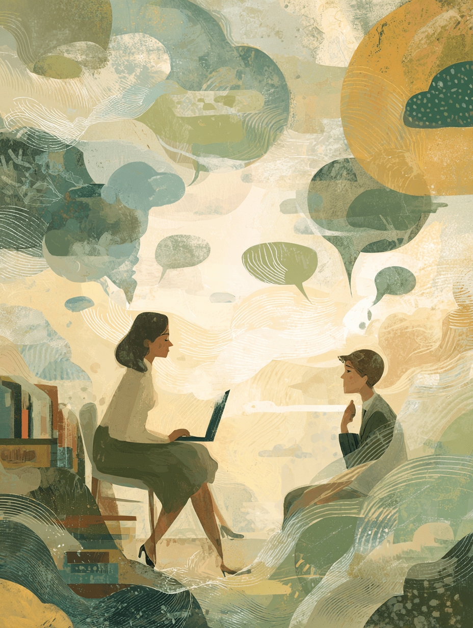 Abstrakte Illustration einer virtuellen Coaching-Sitzung – ADHS-Beratung online