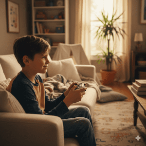 Junge spielt Videospiel am Tablet – ADHS und Medienkonsum bei Kindern