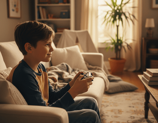 Junge spielt Videospiel am Tablet – ADHS und Medienkonsum bei Kindern