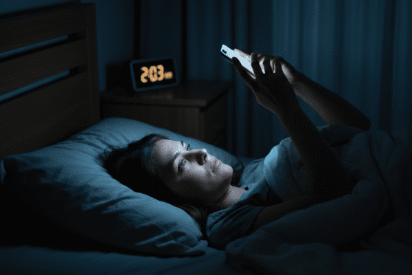 ADHS und Schlaf, Frau scrollt am Smartphone